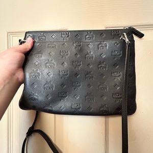 MCM Embossed Leather Monogram Black Crossbody
